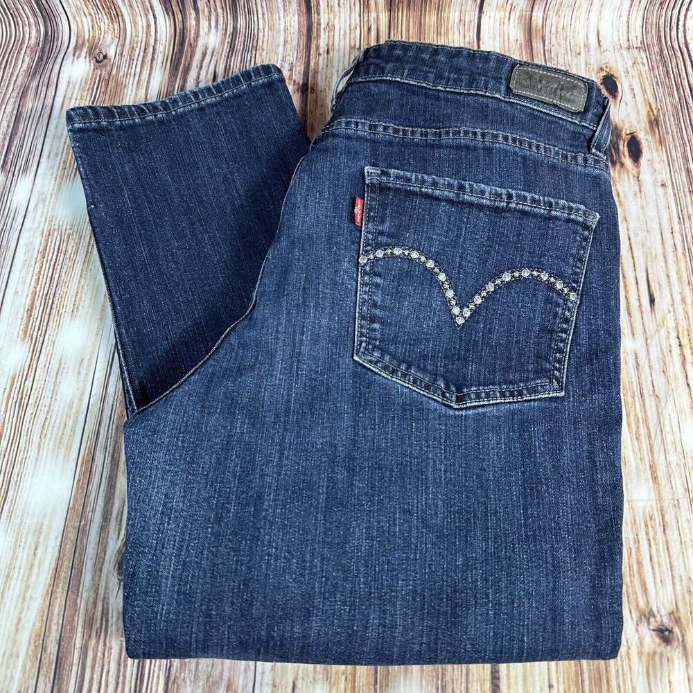 Levi's MID RISE SKINNY Womens Size 14 Blue Jeans Denim Pants Embroidered 32X30